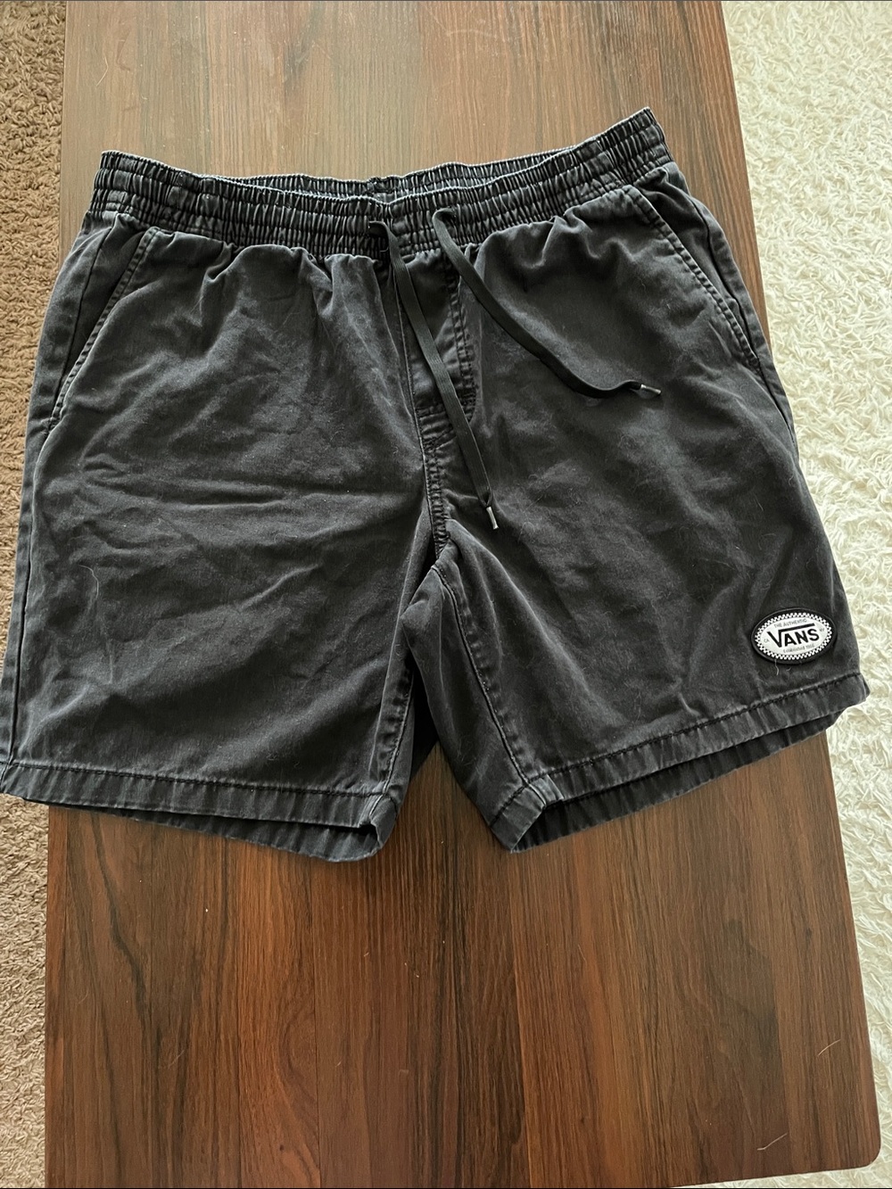 Vans Black Elastic Waist Drawstring Shorts with Patch